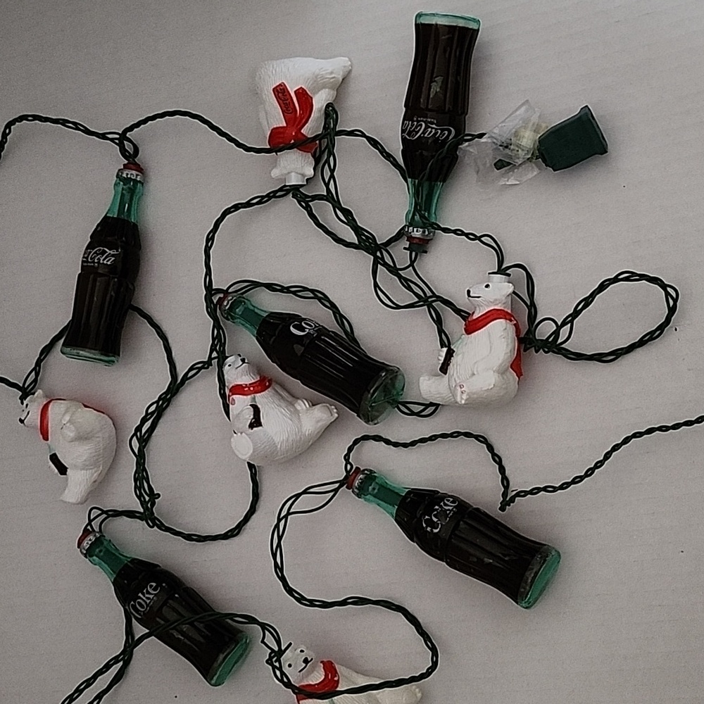 Vintage Coca Cola String Lights Set 5 Coke Bottles & 5 Coca Cola Polar Bear
